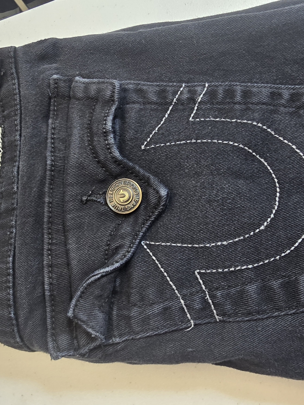 True Religion Black Skinny Jeans with Contrast White Stitching